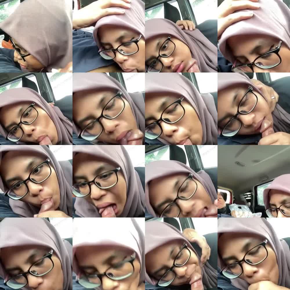Ukhty hijab kacamata di kunci dalam mobil ber dua sange